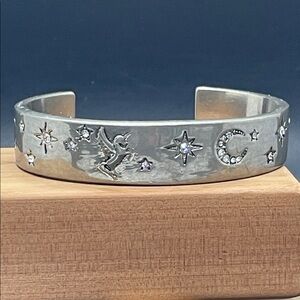 Celestial Stars Moon Pegasus Unicorn Silver Fantasy Bangle Bracelet